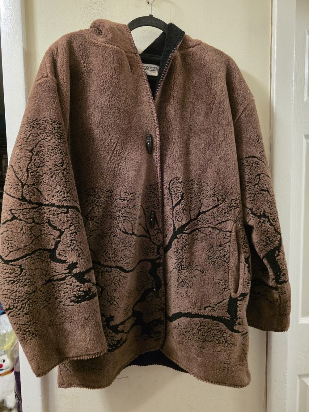 Vtg Fleece Jacket All Over Tree Print Sweater Fall Jacket Gorpcore Size M